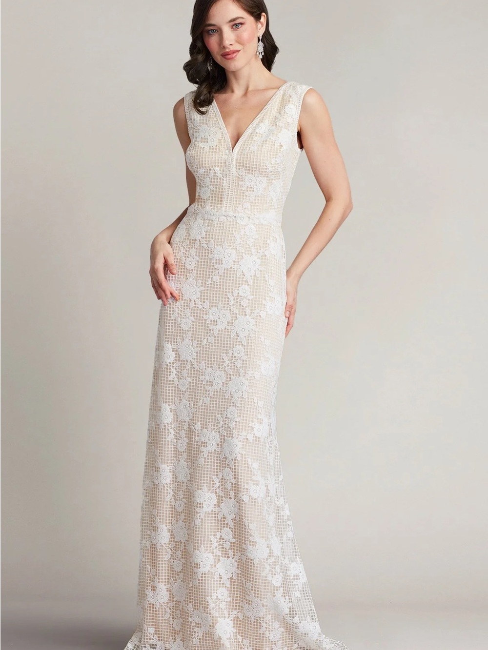 Tadashi Shoji Ivory Lace V-Neck Bridal Gown